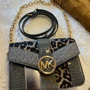 Michael Kors Leopard Print and Gray Shoulder Bag